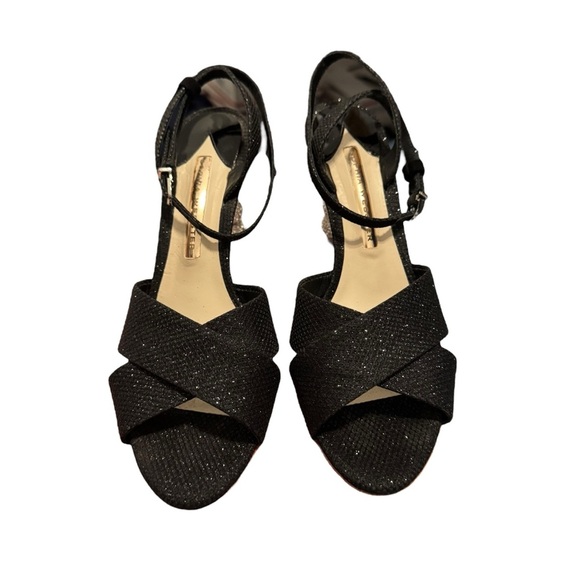 Sophia Webster Womens Black Glitter Heels with bling accents on heel size 38